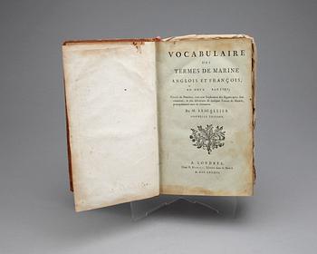 BOK, "Vocabulaire des Termes de Marine Anglois et Francois", 2 sambundna vol, av M. Lescallier, London 1783.