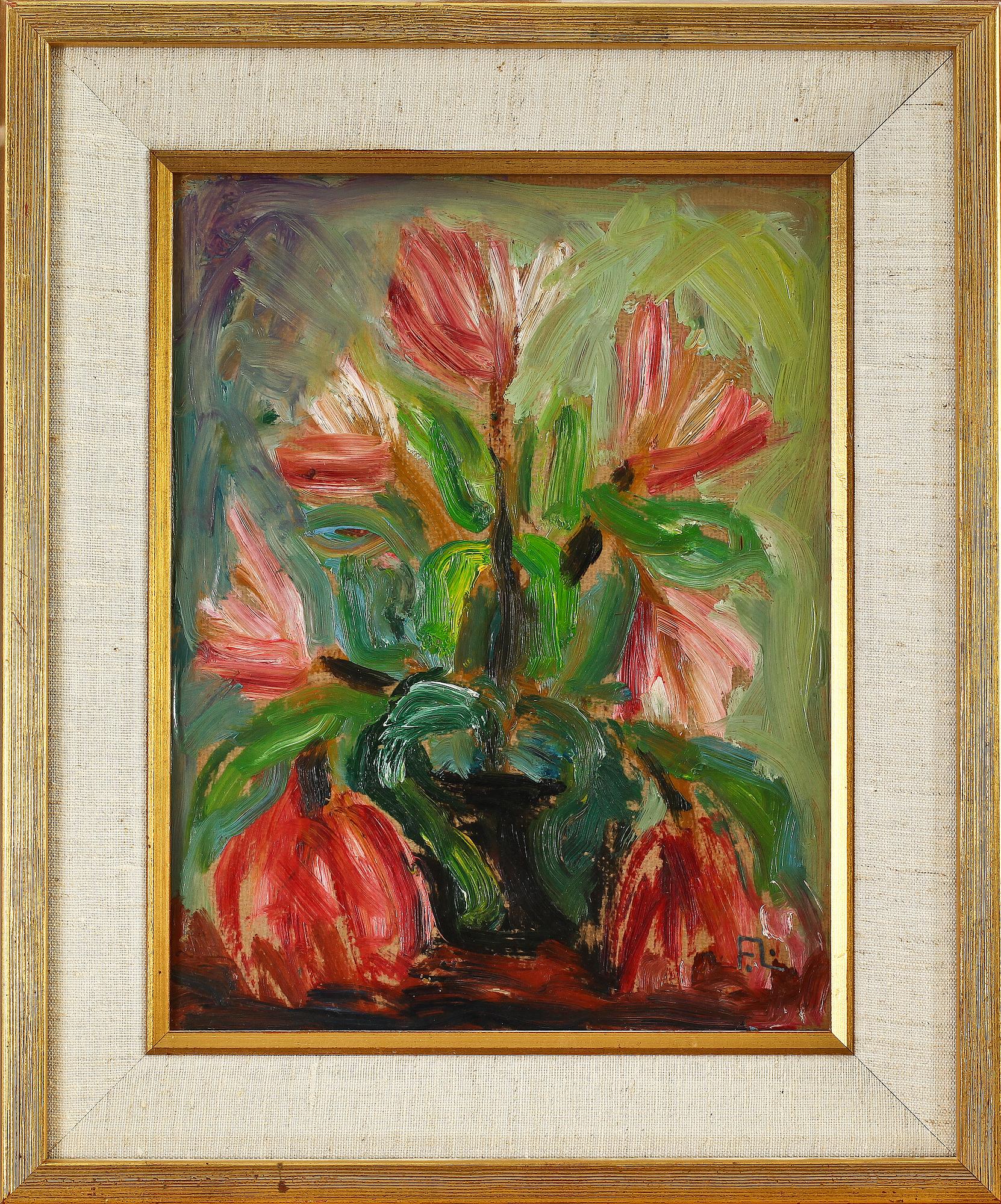 FRANS LARSSON, olja på pannå, monogramsign.