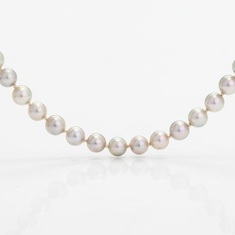 A pearl collier and earrings, 18K white gold, sterling silver and cultuted pearls.