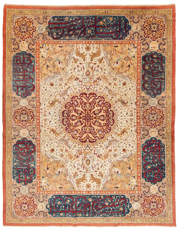 An antique Amritsar carpet, north India, c. 453 x 354 cm.