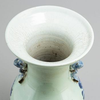 A large blue and white and celadon glazed vase, Qing dynasty, late 19th/early 20th century.