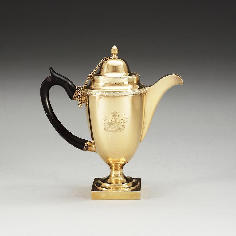 A Russian 18th century silver-gilt coffee-pot, un known makers mark, St. Petersburg 1798.