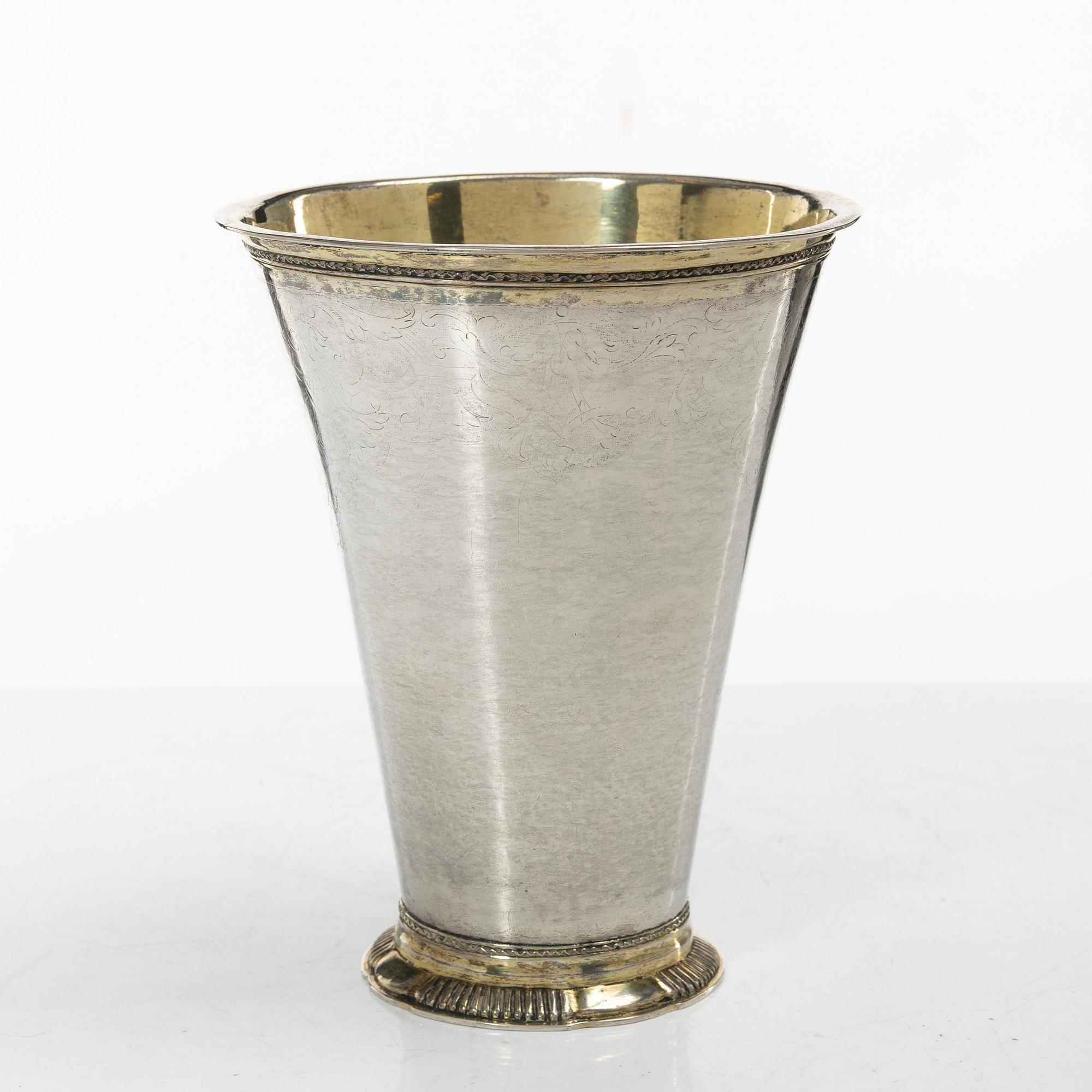 Christoffer Wasserman, bägare, delvis förgyllt silver, Lindesberg (verksam 1734-1770).