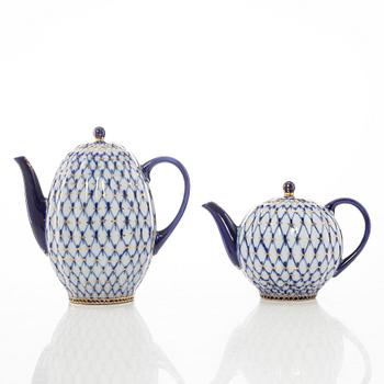 Coffee and tea service, 32 pieces, "Cobalt Net", Lomonosov, Soviet Union.