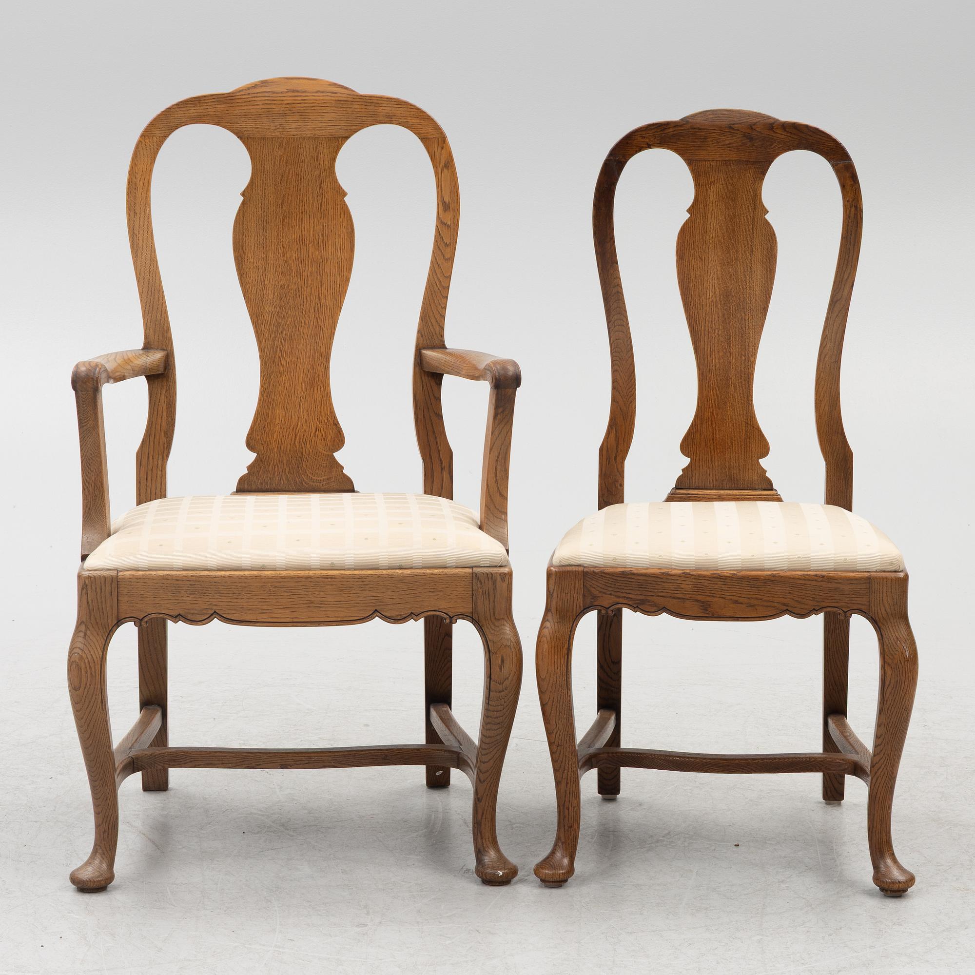Dining table, 8 chairs, 2 armchairs, sideboard, Rococo style, early 20th century.