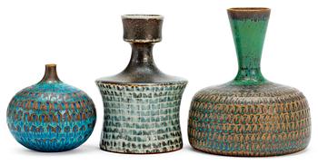 Three Stig Lindberg stoneware vases, Gustavsberg studio 1959-1969.