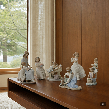 Lladró, figurines, 6 pcs, including "Dog's best friend," "Bedtime story," and "Waiting for the bell," Spain.