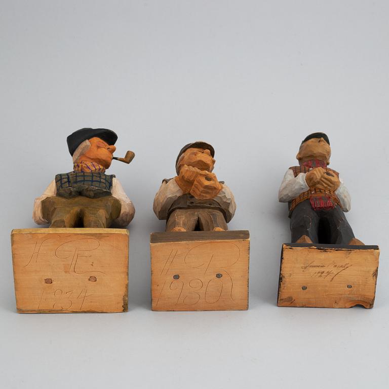 HERMAN ROSELL, sculptures, wood, 3, signed and dated 1927, 1930, 1934.