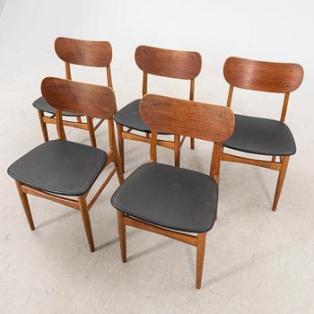 A set of five 1+960s Danish teak chairs.