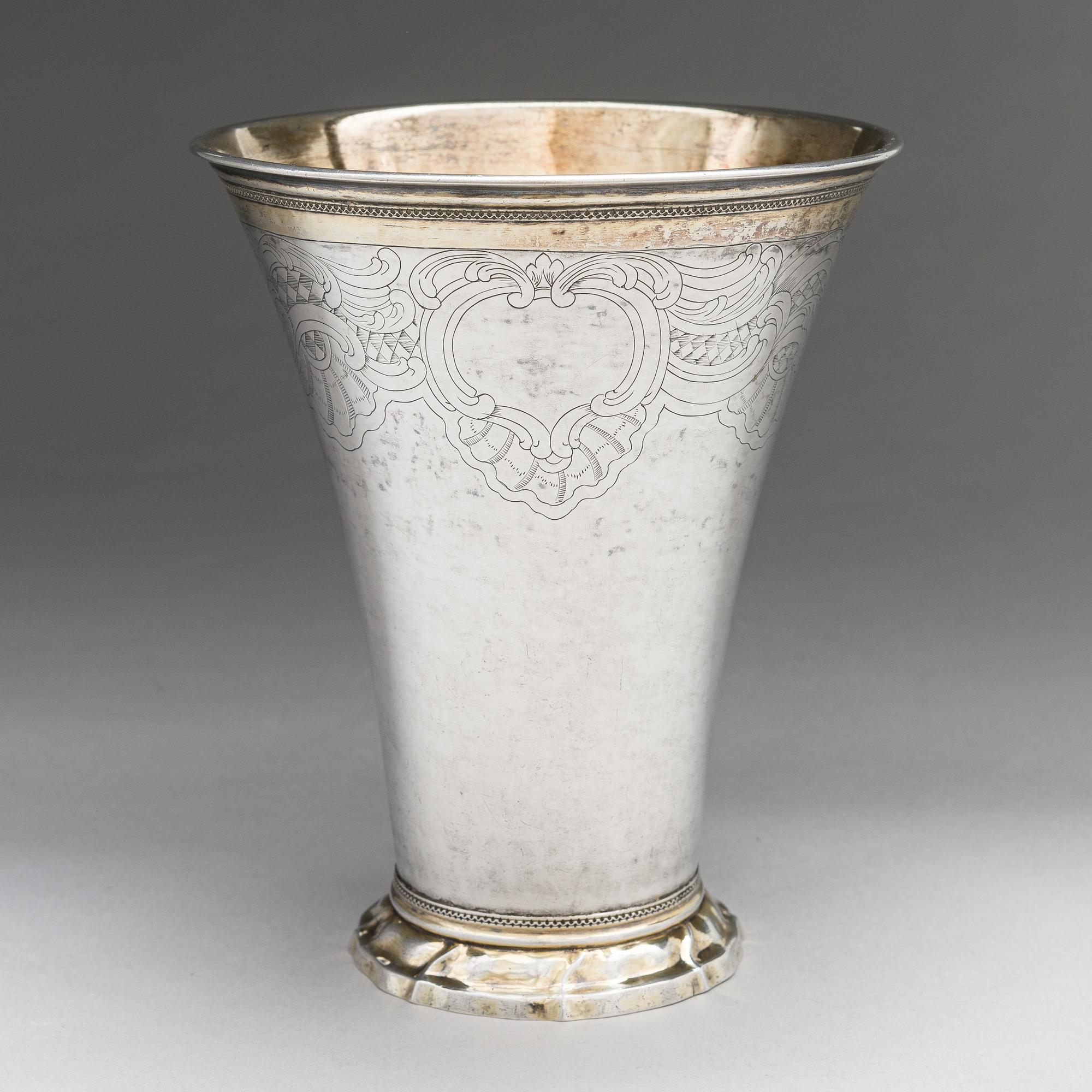 Kilian Kelson, Bröllopsbägare, silver, delvis förgylld, Stockholm 1764.