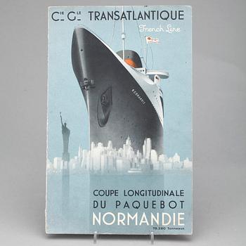 AFFISCH, "Cie.Gle. Transatlantique, French Line, Normandie", illustreration av Andre Wilquin, 1935.