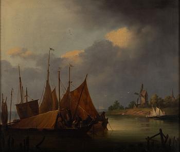 Joseph Magnus Stäck, Hamnscen med figurer i båtar.