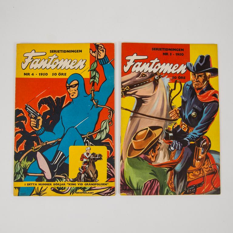 A lot of "Serietidningen Fantomen" comic books nr 2-7 1950. VG-FN.