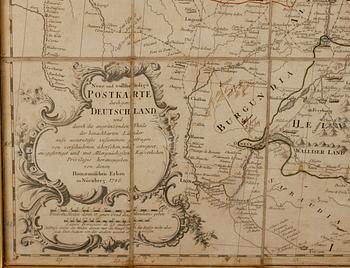 KARTA, kopparstick på duk, Postkarte durch ganze Deutschland, Nürnberg 1786.