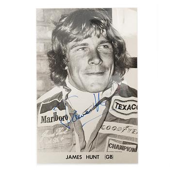 Signed letter from James Hunt to Smog Racing Division, 1969, together with a signed photograph of James Hunt.