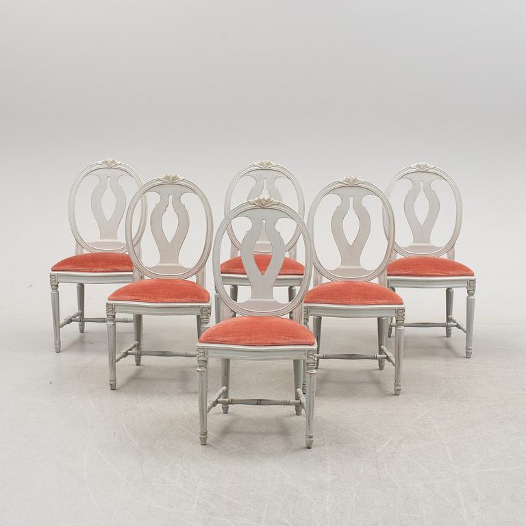 A set of six Gustavian style chairs, second half of the 20th century.