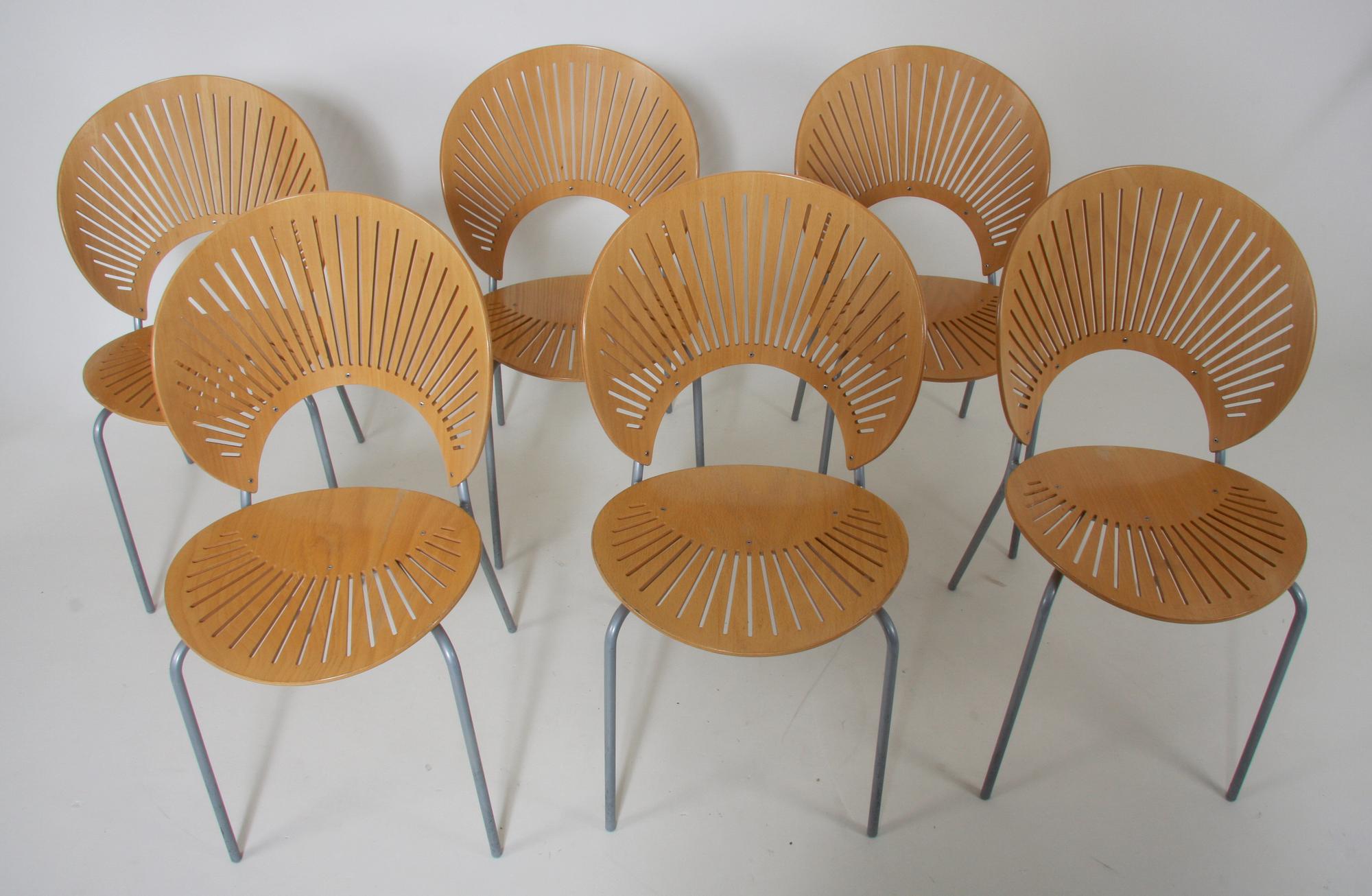 STOLAR, 6 st, "Trinidad", Nanna Ditzel för Fredericia Stolefabrik, etikettmärkta.