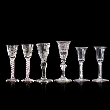 237. A set of six odd English ale glasses, 18th Century.