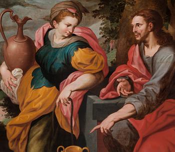238. Frans Floris dä Hans efterföljd, Jesus träffar den samariska kvinnan vid brunnen.