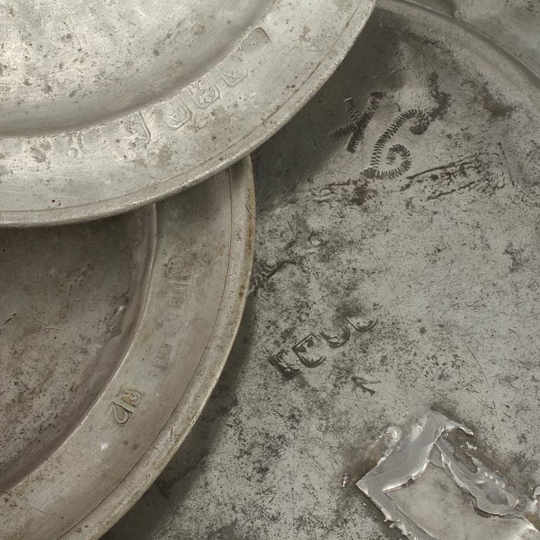 TALLRIKAR, 6 st, tenn, bla Johan Sundberg, Göteborg 1792, 1700-tal.