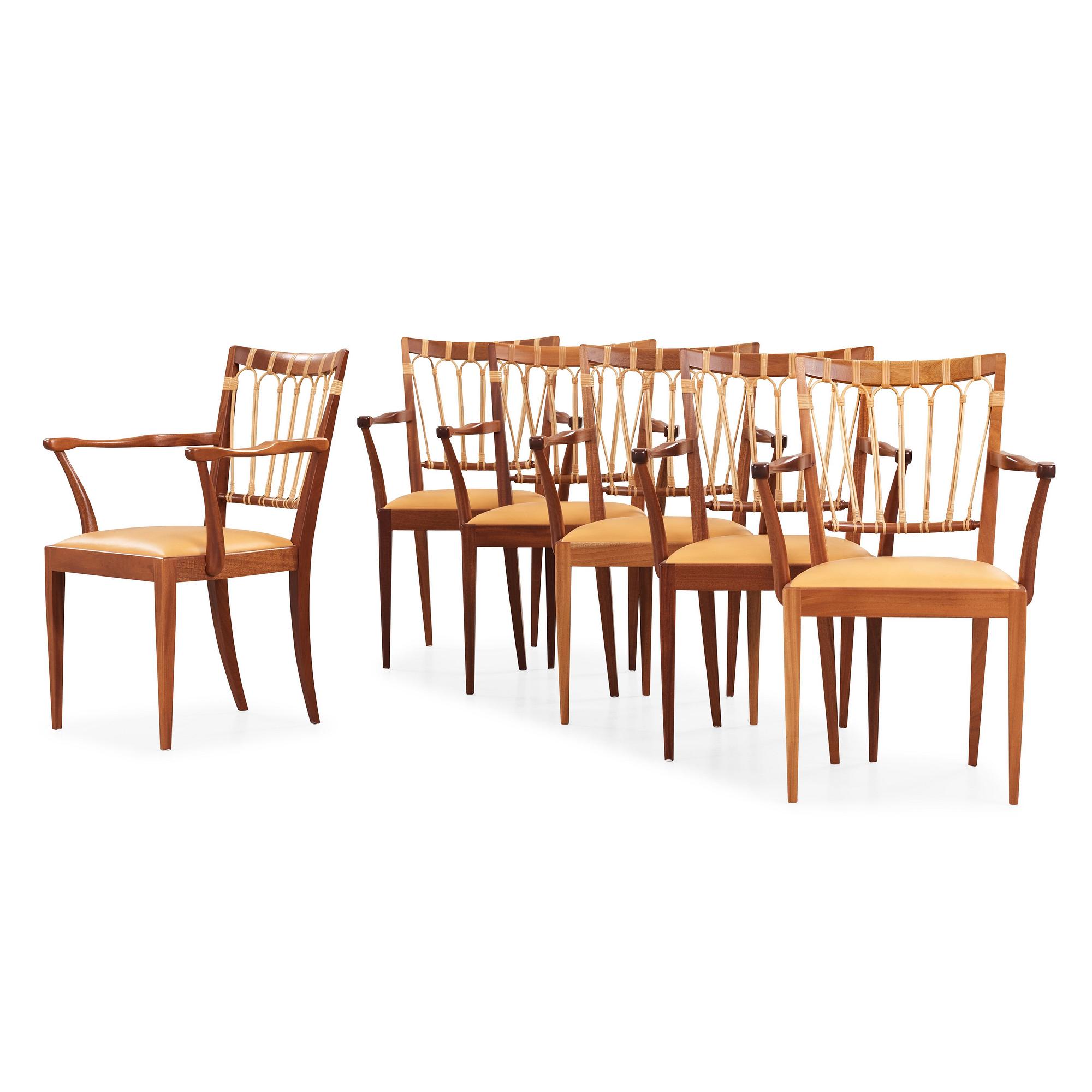 Josef Frank, a set of six mahogany and rattan armchairs, Svenskt Tenn, model 1165.