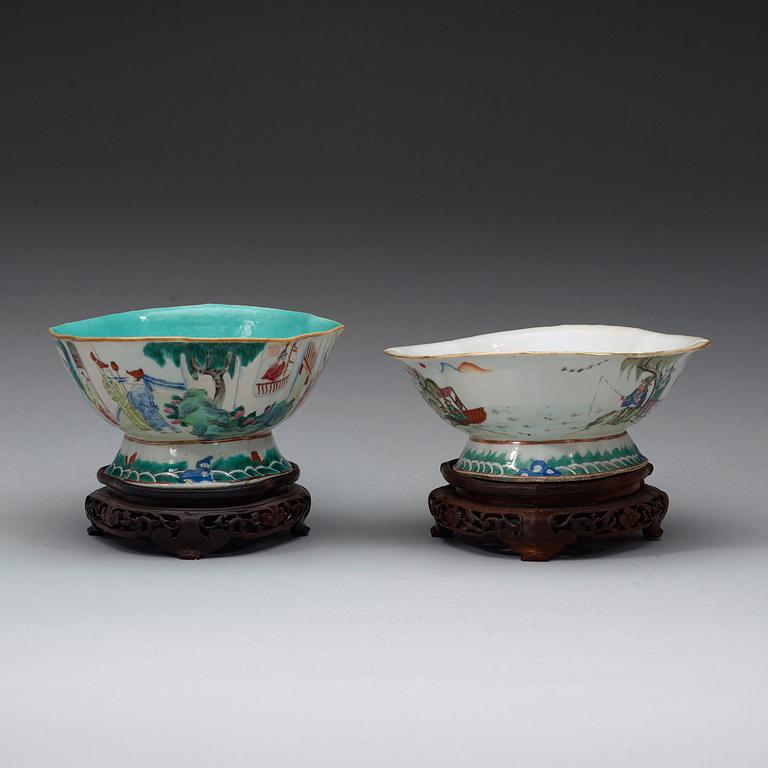 Two famille rose figures scenes bowl, Qing dynasty 19th century.