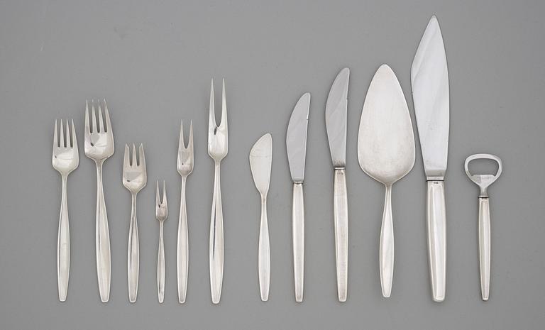 Tias Eckhoff, a set of 112 pcs of sterling silver and stainless steel 'Cypress' flatware, Georg Jensen, Copenhagen.