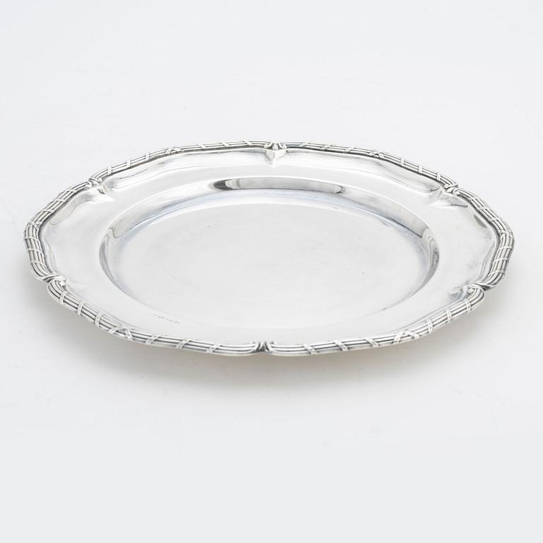 A rococo-style silver salver, mark of GAb, Stockholm 1946.