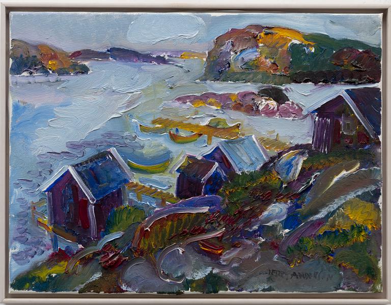 Jerry Andersson, Kustlandskap med fiskebodar.
