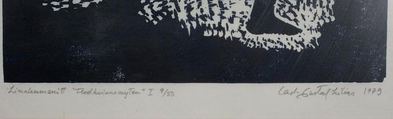 CARL-GUSTAF LILIUS, linoleumsnitt, numrerad 9/50, signerad och daterad 1979.