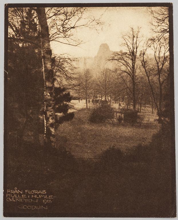 Henry B. Goodwin, tre fotogravyrer, Vårt vackra Stockholm sign i negativet. Bragevägen, Floras kulle, Engelbrektskyrkan.