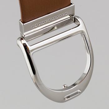 A brandycolured leatherbelt by Ralph Lauren.