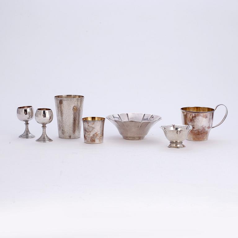 PARTI SILVER, 8 delar, bl.a. GAB, Stockholm, 1967. Vikt 252 gram.