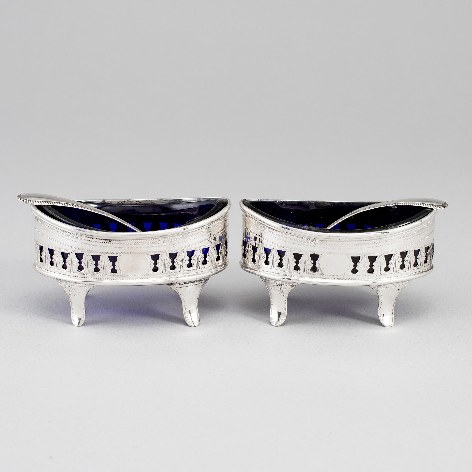 A pair of silver salt cellars, mark of H.