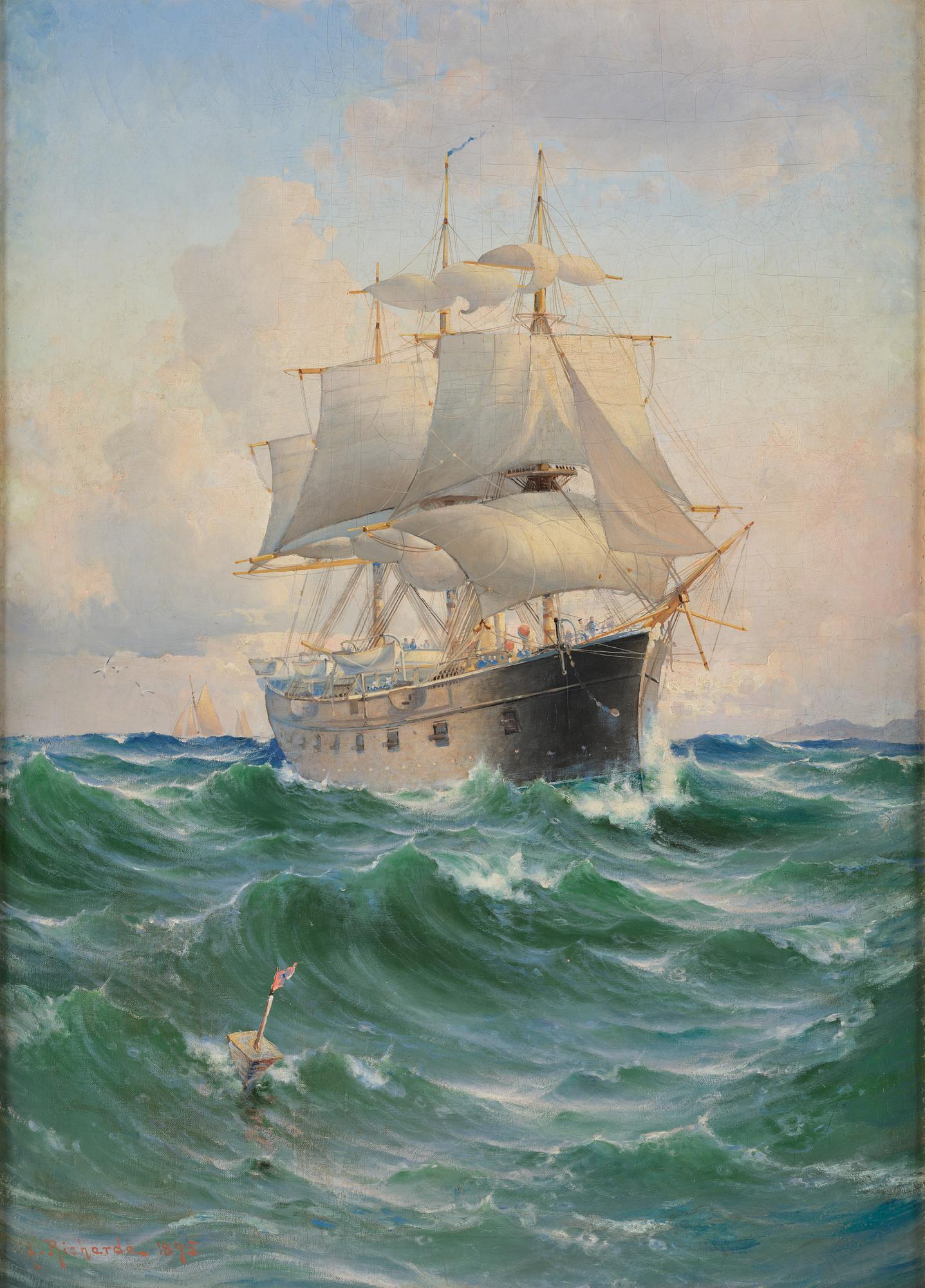 Ludvig Richarde, The steam corvette "Freja" in a lateral view.