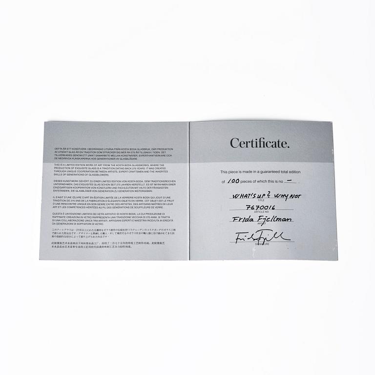 Frida Fjellman, skulptur/vas, ""Whats Up? Why Not"", Kosta Boda, lim. ed 100.