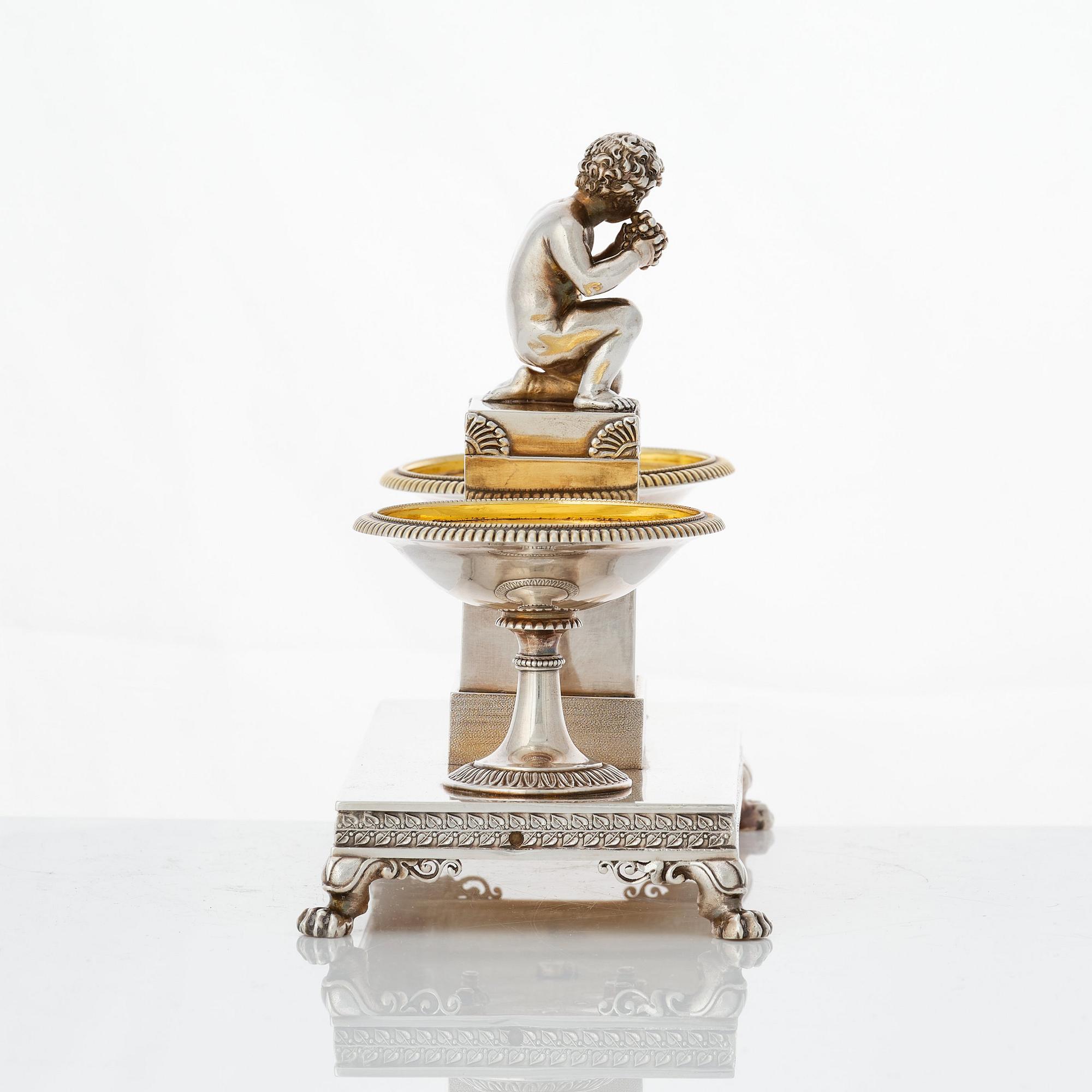 A French Empire parcel-gilt silver double salt-cellar, mark of Jean-Baptiste-Claude Odiot, Paris 1803-1809.
