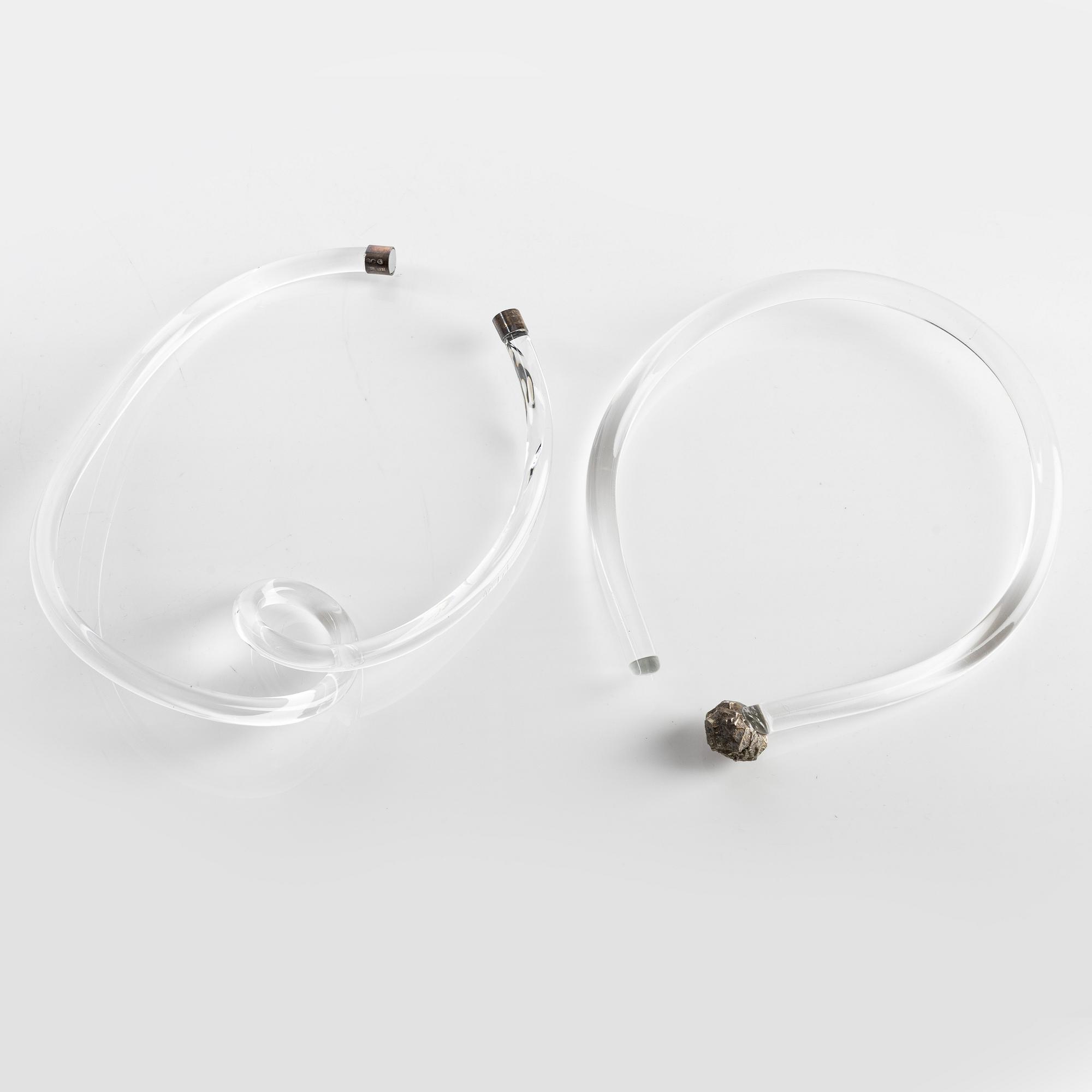 Siv Lagerström, two collars of acrylic plastic and pyrite.