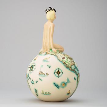 A Mario Sturani (decoration) & Helen König Scavini (form) 'Sul Mondo' glazed earthenware figure, Lenci, Italy 1930's.