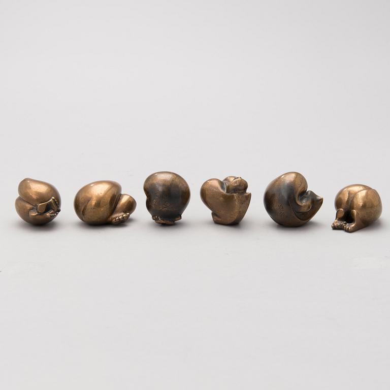 A set of six bronze sculptures signed and dated.