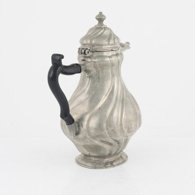 A Rococo pewter coffee-pot, mark of A. Hedenbom (master in Örebro 1750-1767/68).