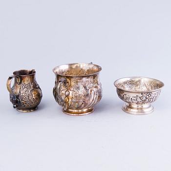 FOUR SILVER OBJECTS, England 18th-20th century.