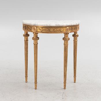 A Gustavian giltwood and white marble console table, Stockholm, late 18th century.