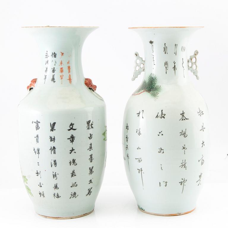 A set of two Chinese famille rose vases, 20th century.
