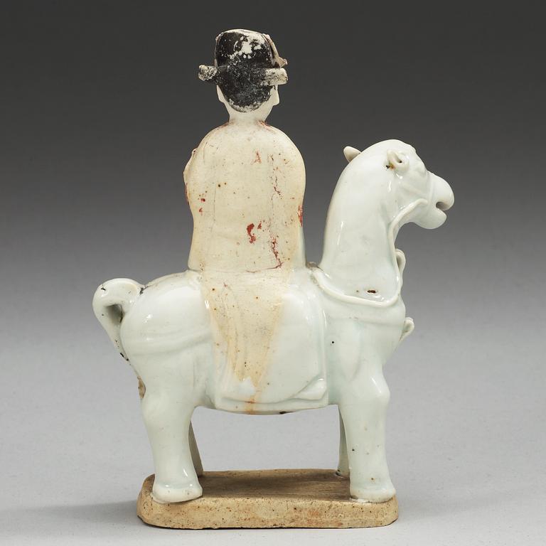 A blanc de Chine equestrian figure, Qing dynasty, 18th Century.