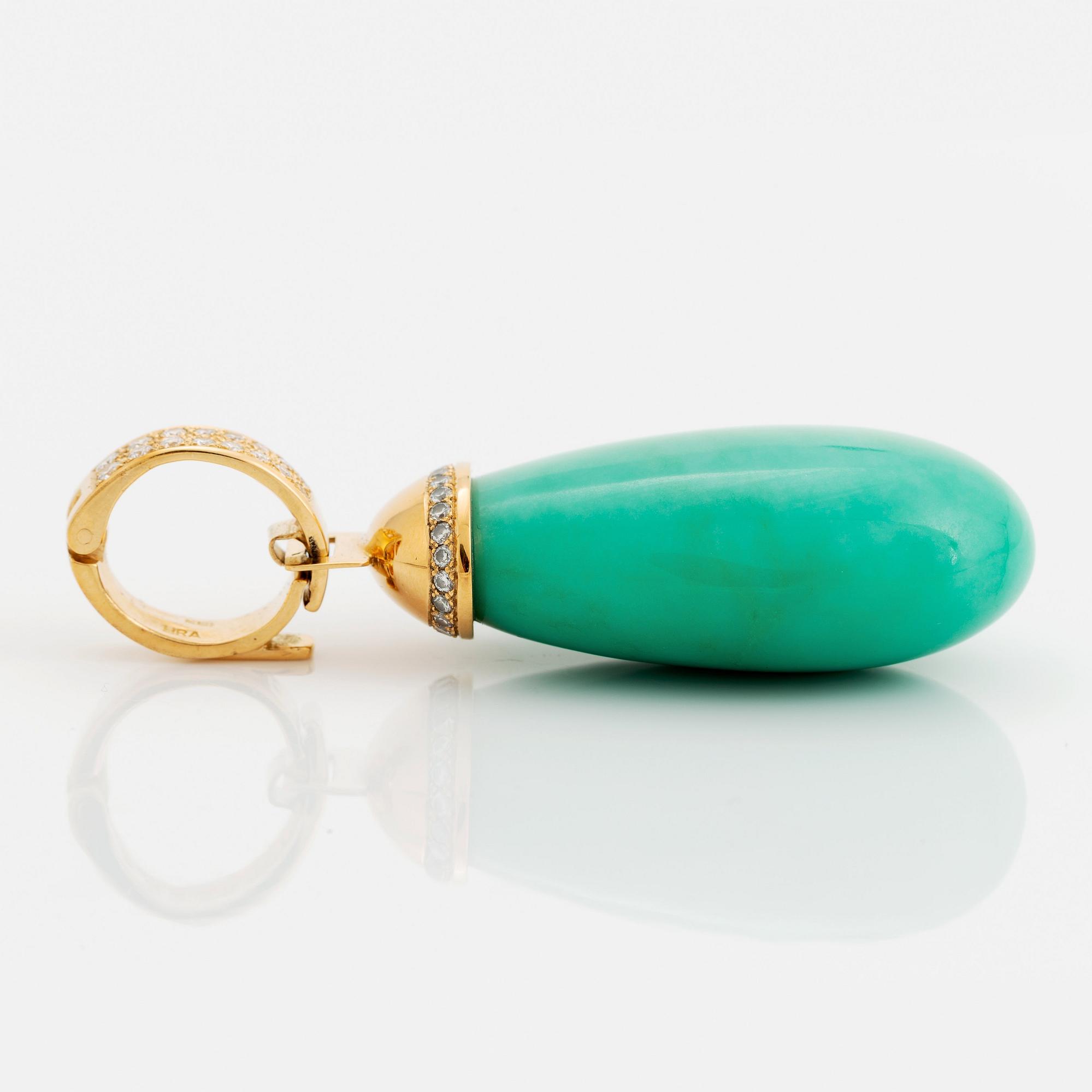 Acchinelli pendant in 18K gold with a drop of chrysoprase and round brilliant-cut diamonds.