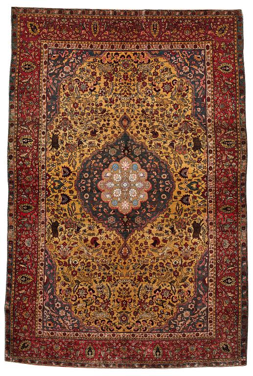 Matto, a semi-antique silk Turkish with metal brocade, ca 194-195 x 127,5-132,5 cm.