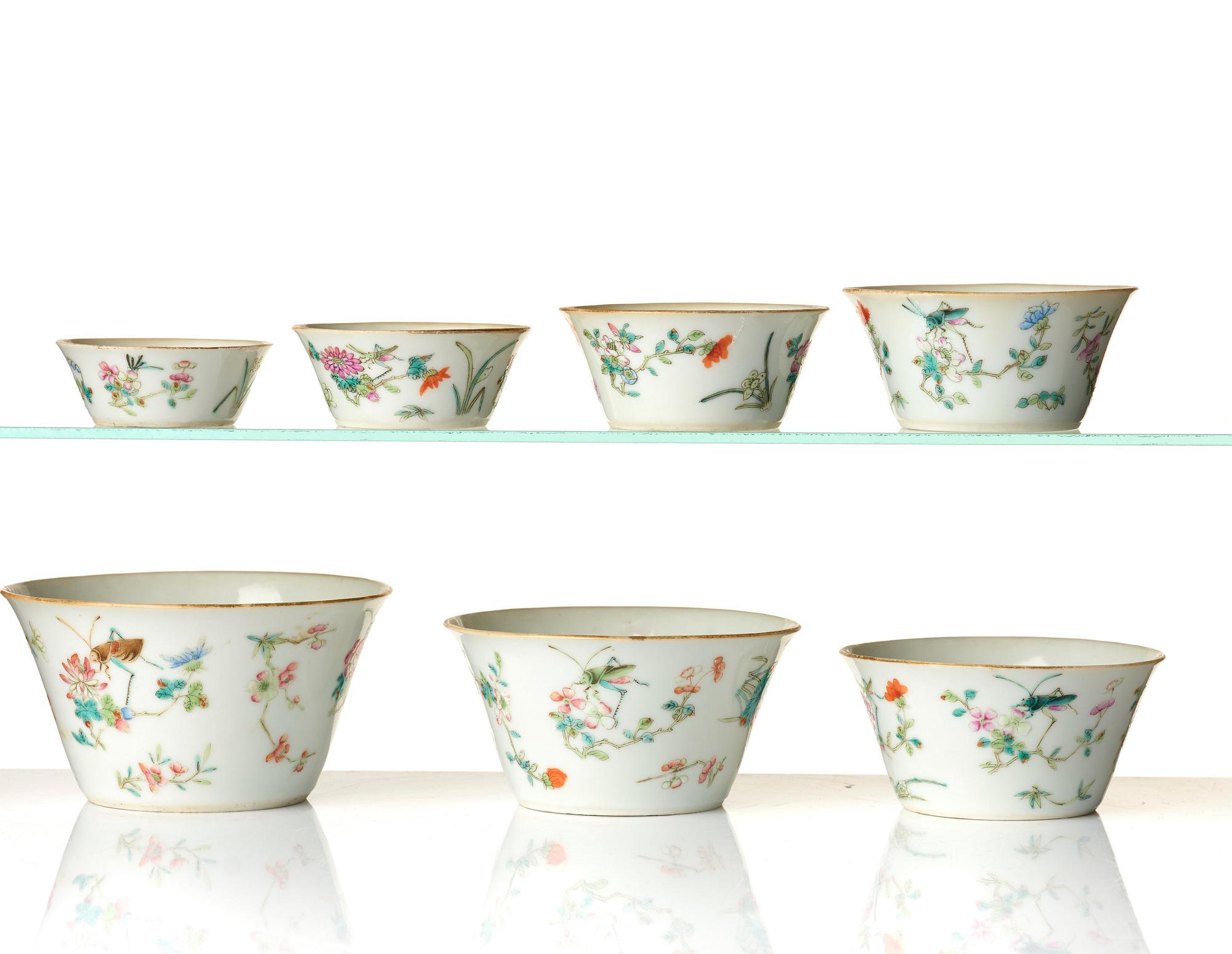 A set with seven famille rose bowls, Qing dynasty, 19th Century.