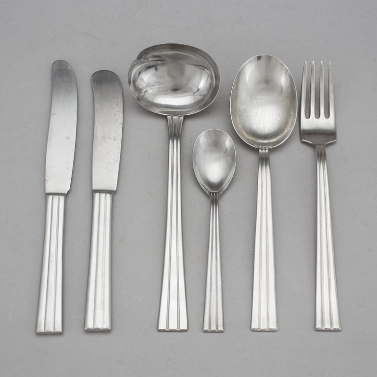 FOLKE ARSTRÖM, bestick, 75 delar, karott samt uppläggningsfat,  rostfritt stål, "Thebe", Gense, 1900-talets mitt.