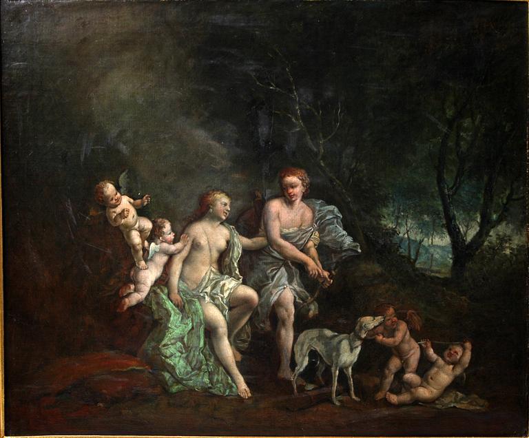 OKÄND KONSTNÄR, olja på dubblerad duk, 1700/1800-tal.